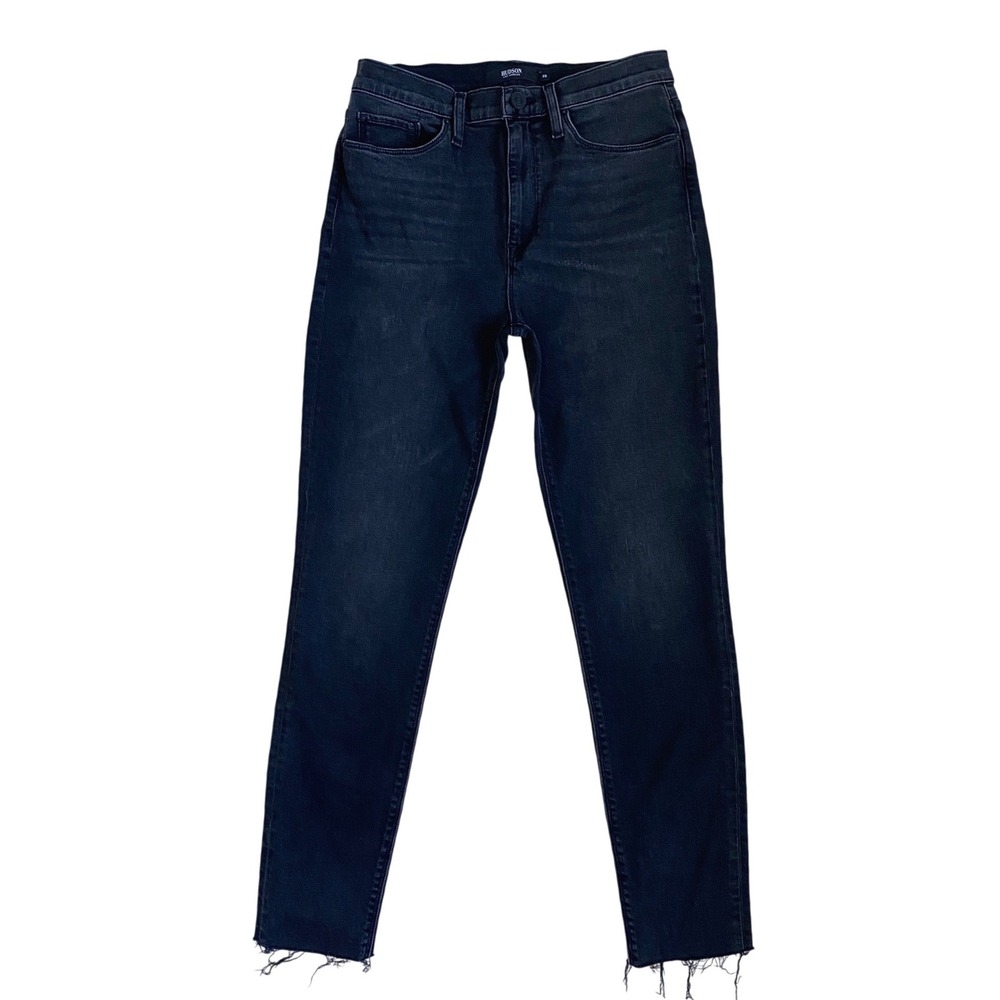 Hudson Barbara High Rise Super Skinny Jeans Faded Black Raw Hem Size 28 EUC